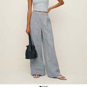 Reformation Navy and White Wide Leg Pants